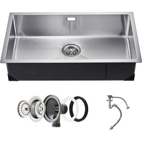 Évier de cuisine, 76 cm, évier sous plan en acier inox 304, évier à encastrer cuve simple avec accessoires, évier de lave-vaisselle ménager pour camping-car, cuisine de préparation, buanderie (1/5)