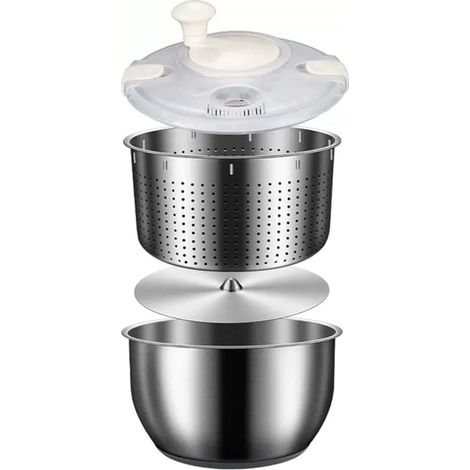 Centrifugadora de ensalada Sreuyong de 6 litros de acero inoxidable con tapa de PP, lavadora de frutas, centrifugadora de pasta y patatas fritas, secadora de ensaladas. (1/5)