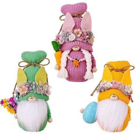 Decorazione pasquale a forma di gnomo, 3 pezzi – Lavorata a maglia, senza volto, decorazione primaverile (1/5)