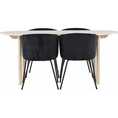 Andy ensemble pour salle à manger table 90x180cm et 4 chaises velours avec accoudoirs whitewash. (1/5)