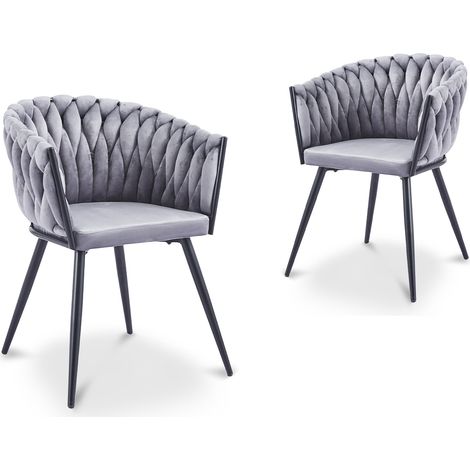 Deco In Paris – Lot de 2 chaises wave en velours gris – Pieds en métal noir – Hauteur d’assise 48 cm – Design contemporain pour salon (1/5)