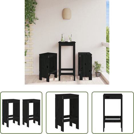 Bois de pin - Tabourets de bar lot de 2 noir 40x36x75 cm bois massif de pin (1/5)