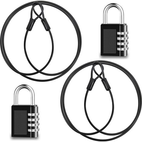 2 Pièces Câble Acier Antivol Longueur, 1.5 m Câble de Sécurité en Acier Inoxydable, Câble à Boucles avec Serrure à Combinaison, pour Vélo, Moto (1/5)