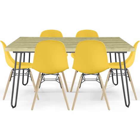 Tischset Hairpin (90x150 cm) + 6 Essstühle Nordische Skögur Gelb
