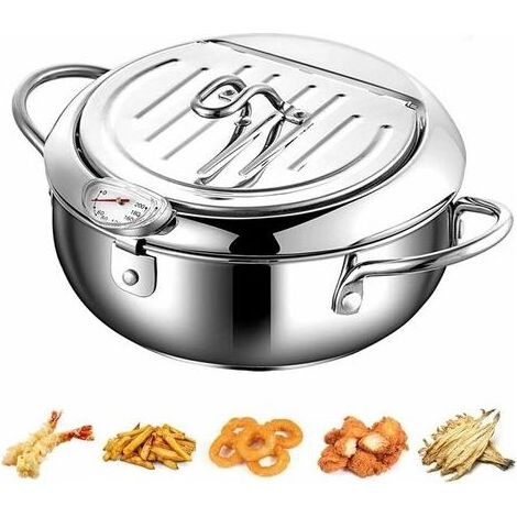 Friteuse profonde en acier inoxydable Couvercle avec thermomètre Égouttoir à huile 20,5 x 8 cm Température maximale 200°C (1/5)