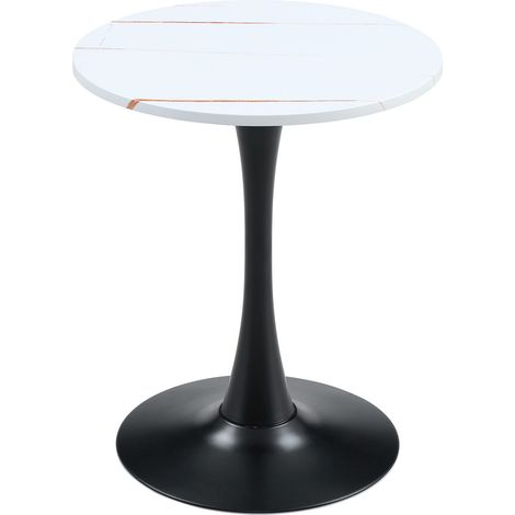 Tavolo rotondo 60 cm in MDF e metallo, bianco con base nera, HOMVRA (1/5)