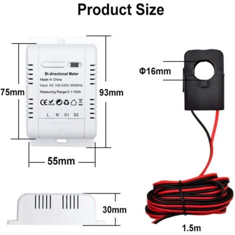 NALOOKAMIC  Compteur Photovoltaïque WiFi Tuya - Capteur à Pince 150A - Surveillance Production/Consommation - Optimisation Énergétique (1/3)