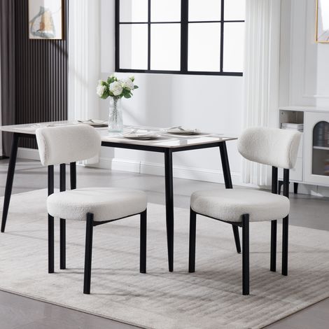 Wahson Esszimmerstühle 2er Set aus Teddy Stoff, Dining Chairs mit Metallbeinen Polsterstühle Wohnzimmerstuhl für Küche Wohnzimmer, Weiß
