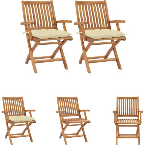 Terrassenstühle - vidaXL Gartenstühle 2 Stk. mit Cremeweißen Kissen Massivholz Teak - Gartenmöbel (1/5)