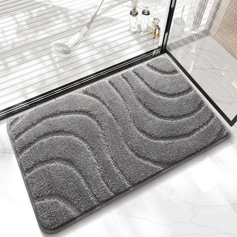 Anti-slip bath mat in ultra-soft and absorbent microfiber with a wavy pattern, machine washable, quick-drying, for bathroom, shower, bathtub, 50 x 80 cm, grey (1/3)