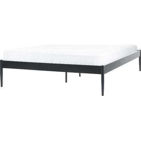 Letto matrimoniale con rete a doghe compensato e metallo nero stile moderno minimalista 160 x 200 cm Vaurs