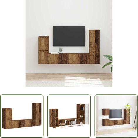Wandregal - TV-Schrankset Wandmontiert 4 pcs Altholz Holzwerkstoff (1/5)