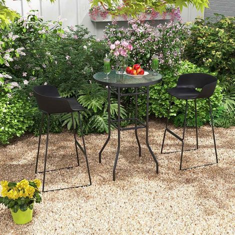 Mesa alta de jardin mesa alta mesa bistro redonda con tablero de cristal templado 68 x 68 x 97 cm negro