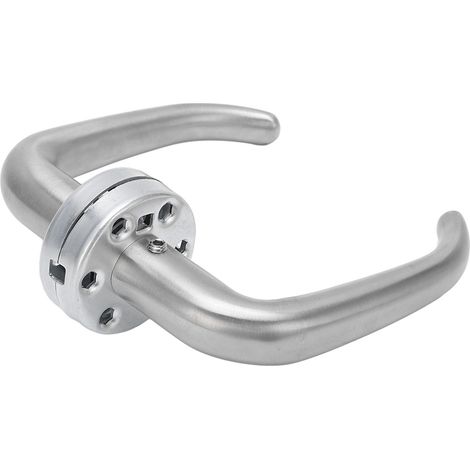 Poignée de porte à levier en acier inoxydable satiné, finition nickel poli, forme corne de bœuf, pour chambre d'amis ou chambre à coucher. (1/5)