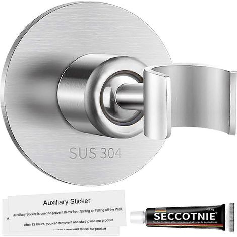 Support de pommeau de douche sans perçage, support universel pour pommeau de douche à main en acier inoxydable 304, réglable à 360°, argenté. (1/5)