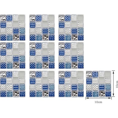 Lot de 10 autocollants muraux carrelage 3D cristal PVC adhésif DIY étanche déco maison salon cuisine (1/5)