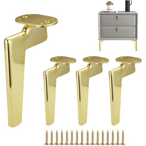 4 Pieds de Meubles Metal, Pied Canapé de Rechange Moderne, Pied pour Table Basse, Meuble TV, Armoire Salle de Bain avec Vis + Protection du Sol + Base Silencieuse Antidérapante (15CM, Gold) (1/5)