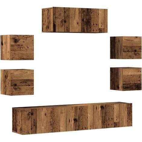 Ensemble de meuble TV mural 7 pcs,Banc TV,Armoire TV vieux bois bois d'ingénierie CFW202780 (1/5)