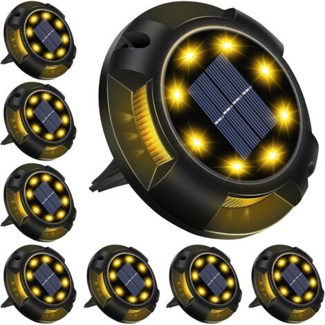 Lumiere Solaire Exterieur Jardin 8pcs,12 LED éclairage Exterieur Solaire,Etanche IP65 Eclairage Solaire Exterieur Encastrable sol pour Chemins,Jardin,Pelouse,Terrasse-Blanc Chaud (1/5)