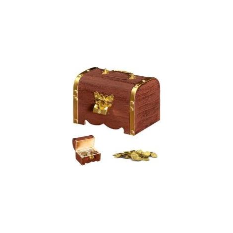 Vintage-Schatzkiste aus Holz, kleine Retro-Schatzkiste, Sparschwein aus Holz, kleine Schatztruhe mit Schloss und Schlüsseln zur Aufbewahrung, Dekoration, Gold (1/5)