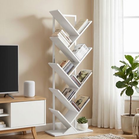 Bücherregal im Baumdesign, 9-stufig, 50 x 24 x 136 cm, weiß HAVRYA (1/5)