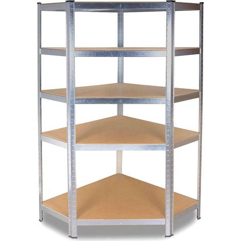Estantería esquinera con 5 baldas, 180x90x40cm, acero galvanizado, tablero de MDF, capacidad de carga 875kg, montaje sin tornillos, para garaje, sótano, tienda. (1/5)