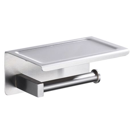 BALNEO - porte-papier toilette avec étagère en acier inox argenté INOX - dérouleur QUBE inoxydable - support papier WC en métal (1/2)