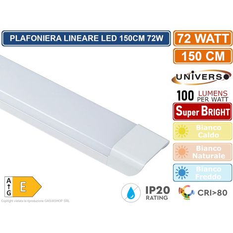Plafoniera led 72w 150cm da soffitto parete lineare moderna neon rettangolare piatta luce bianca naturale calda Calda 3000k (1/5)