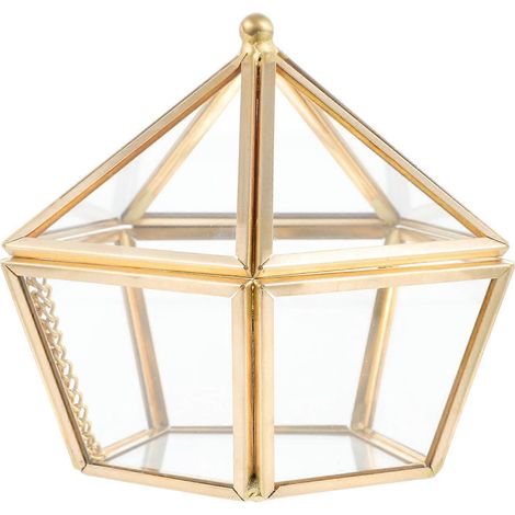 Boîte à bijoux vintage en métal et verre (1 pièce) - Coffret à bijoux pour alliances --10.5X10X9.5CM