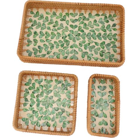3 Plateaux Rectangulaires en Osier pour Fruits, Multifonctionnels pour Cuisine ou Salle à Manger, Design Naturel en Osier Vert (1/5)