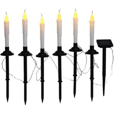 Bougies solaires d'extérieur, lot de 6 bougies LED coniques rechargeables, pour éclairage de fenêtre ou de jardin