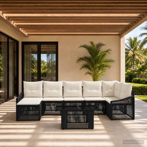 vidaXL Set Divano da Giardino 8 pz Nero e Bianco Crema polyrattan (1/5)