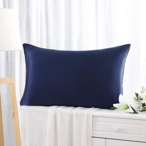 Taie D'Oreiller - Soie De Mûrier Naturelle - 50x75 Cm - Fermeture Éclair - Bleu Marine - 1 Pièce (1/4)