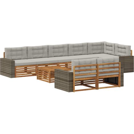Conjunto de sofás de exterior 9 uds. Natural y Gris Claro vidaXL (1/5)