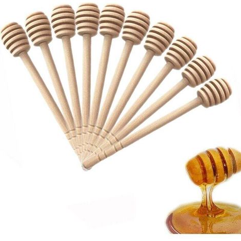 Cuillère à Miel Long en Bois Bio Honey Dipper Cuillère Bâton Pour de Miel Collecte de Confiture et la Distribution Portable (15cm) (50pcs) (1/4)