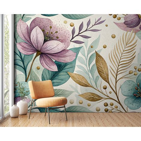 Papier peint fleuri - grands lys aquarelle - 150 x 250 cm (1/2)