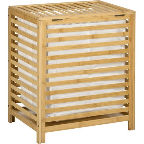 Panier à linge en bambou naturel 55L avec couvercle et sac amovible - Idéal chambre ou salle de bain - 50x36x60 cm (1/5)