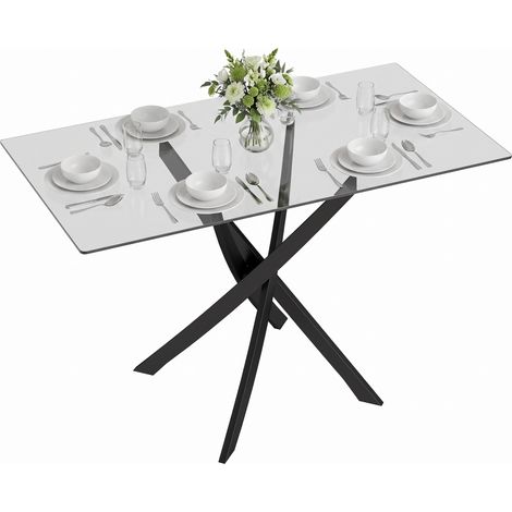 HOMCOM 120cm Dining Table Kitchen Table w/ Tempered Glass Top, Clear (1/5)