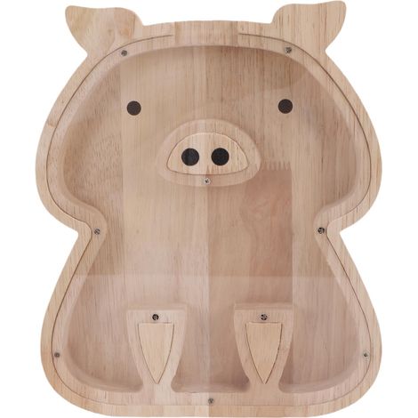 Tirelire Cochon Bois Caoutchouc Acrylique Transparent Panneau Personnalisable 26,5x22cm (1/5)