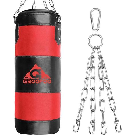 Sac De Frappe Oxford Ultra-Résistant 100x33 Cm Pour Enfants, Adolescents Et Adultes, Sac Vide Avec Chaîne De Fixation, Pour L'entraînement De Boxe, Mma, Muay Thaï, Rouge (1/5)