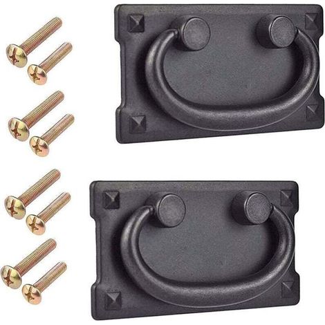 2 Pièces Poignée - Noir Porte Rectangulaire Poignée Tiroir Vintage Poignée à Anneau pour Meuble Classique avec Vis