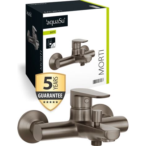 'aquaSu® Wannenarmatur Morti mit Umsteller, Typ 1/2 '' Brauseabgang unten, Wandbefestigung, Standard S-Anschlüsse, Keramikkartusche, Messingkern, industrial, 798808 (1/5)