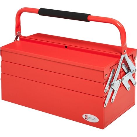 Caisse à outils en acier rouge 45x22,5x34,5 cm avec 5 compartiments pliables (1/5)