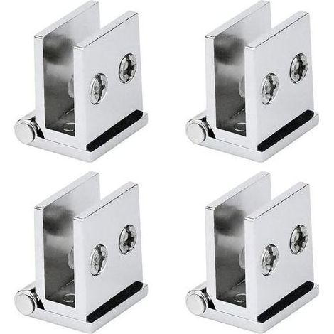 Lot de 4 Charnières pour Portes en Verre, Angle d'Ouverture 0° Charnières de Serrage pour Meubles de Cuisine, Vitrine, Douche, pour Épaisseur de Verre 5 mm à 8 mm (Argent) (1/5)