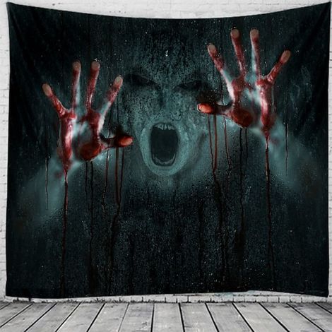 Décorations d'Halloween 200 cm x 150 cm, tenture murale monstre, couverture, rideau, nappe de pique-nique à suspendre pour la maison, la chambre, le salon ou le dortoir. (1/5)