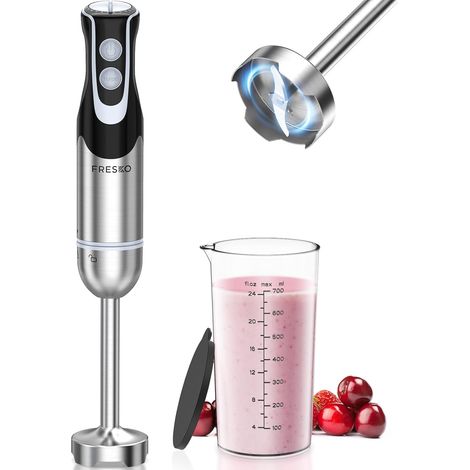 Mixeur plongeant 1000 W avec 12 niveaux de vitesse, bouton turbo gobelet de 700 ml avec couvercle, en acier inoxydable, pour sauce, nourriture pour bébé et soupe (1/5)