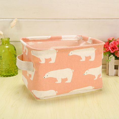 royaluxe - Rangement Pratique Tiroir en Tissu Lin Panier Stockage de Bureau de Coton Pliable Organisateur pour Maquillage et Jouets,Flamant blanc, ours polaire rose, 2 pièces, (1/5)