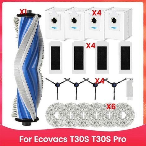 Accessoires pour aspirateur robot Ecovacs T30S et T30S Pro : brosse latérale principale, filtre HEPA, lingette de nettoyage, sacs à poussière (1/5)