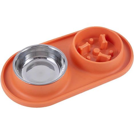 Gamelle pour chien avec tapis en silicone antidérapant et anti-déversement, large ouverture, distributeur d'eau et de nourriture pour animaux - Orange (1/5)
