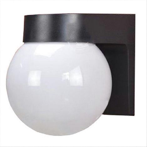 Applique murale extérieure moderne de style loft à LED, base en polycarbonate noir et blanc, abat-jour sphérique en acrylique laiteux, douille E27. (1/5)